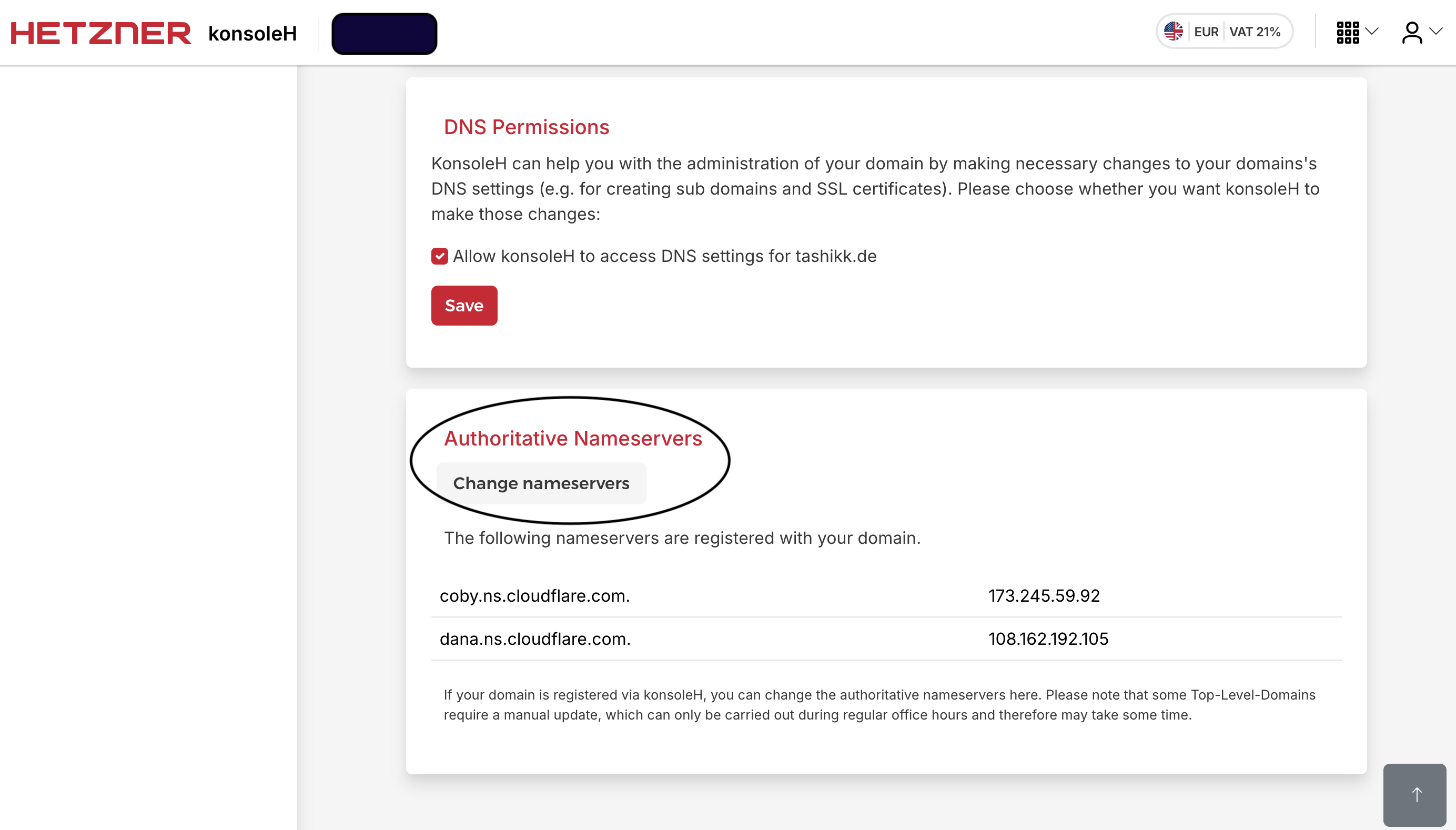 Change DNS nameservers in KonsoleH